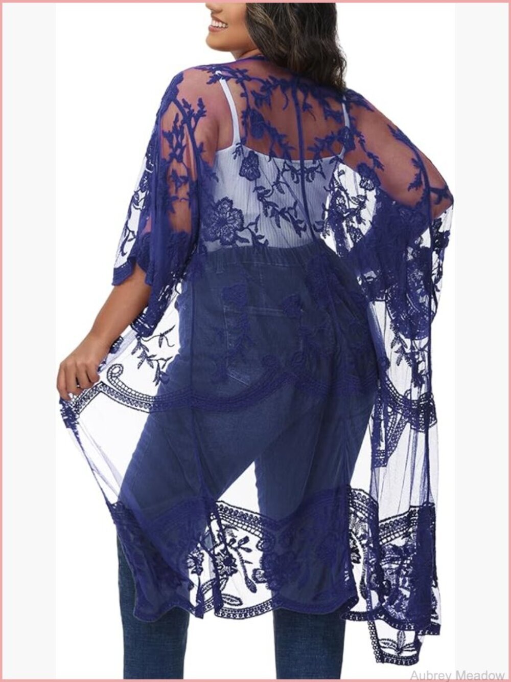 Plus Size Lace Cardigan Embroidered Long Kimono Duster Half Sleeves Cover Up